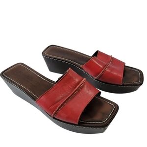Donald J Pliner SAFARI Red Slip-On Wedges Sandals Sz 10M Leather Made In Italy